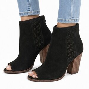 Gianni Bini Chunky Heel Ankle Boot Black Suede US 8.5M Open Toe Booties